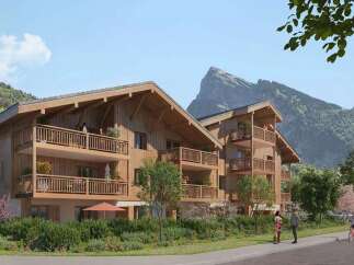 Experience luxurious mountain living in this stunning chalet-style apartment complex, nestled against a backdrop of majestic peaks.