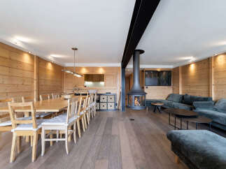 Experience the ultimate in alpine living with this stunning open-concept living and dining area.