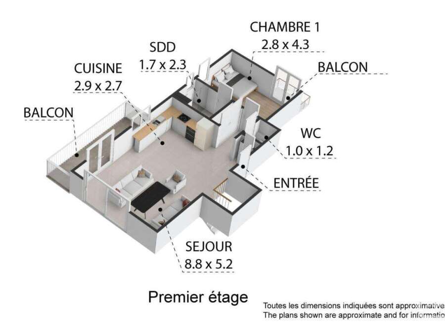 Discover this charming apartment on the first floor, featuring a spacious living room of 8.