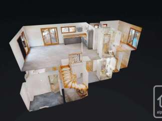 Explore this stunning 3D virtual tour of a modern property, showcasing an open-plan living area with a sleek kitchen and ample natural light.