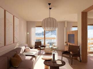 Experience luxurious mountain living in this stunning contemporary living room, featuring a plush sectional sofa and elegant wall art.