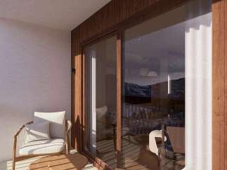 Experience breathtaking mountain views from this modern balcony, perfect for enjoying your morning coffee or evening relaxation.
