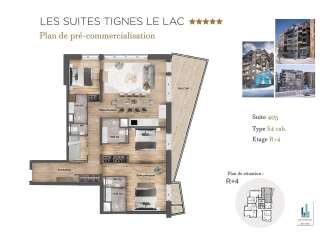 Discover 'Les Suites Tignes Le Lac', a pre-commercialization opportunity offering a Type S4 cabin suite on the R+4 floor.