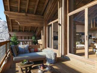 Experience the ultimate alpine retreat with this stunning balcony offering breathtaking mountain views.