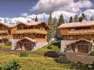 Experience luxury mountain living in this stunning chalet, featuring exquisite wooden architecture and stone foundations.