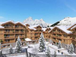 Experience luxury mountain living in this stunning ski resort property, featuring traditional wooden architecture and modern amenities.