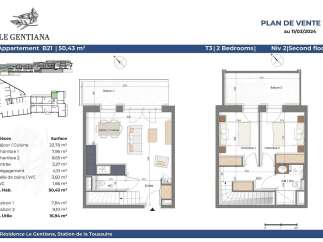 Discover this charming T3 apartment with 2 bedrooms, located on the second floor of the 'Le Gentiana' residence.