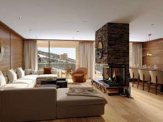 Experience luxury mountain living in this stunning open-concept living and dining area.