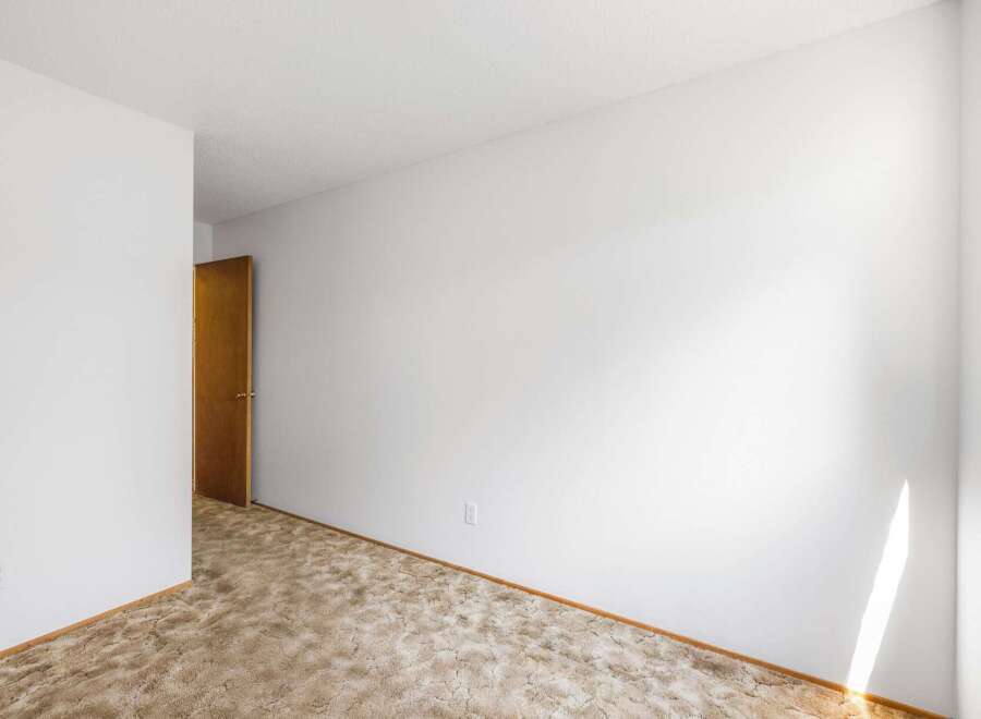 This spacious room features a warm, neutral-toned carpet that adds a cozy feel.