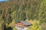 Nestled amidst a lush, evergreen forest, this stunning chalet offers a serene mountain retreat.