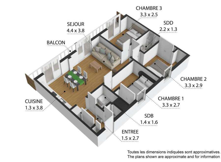 Discover this charming 3-bedroom apartment featuring a spacious living area of 4.