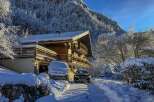 Experience the ultimate winter wonderland in this stunning chalet, nestled against a majestic snow-covered mountain.
