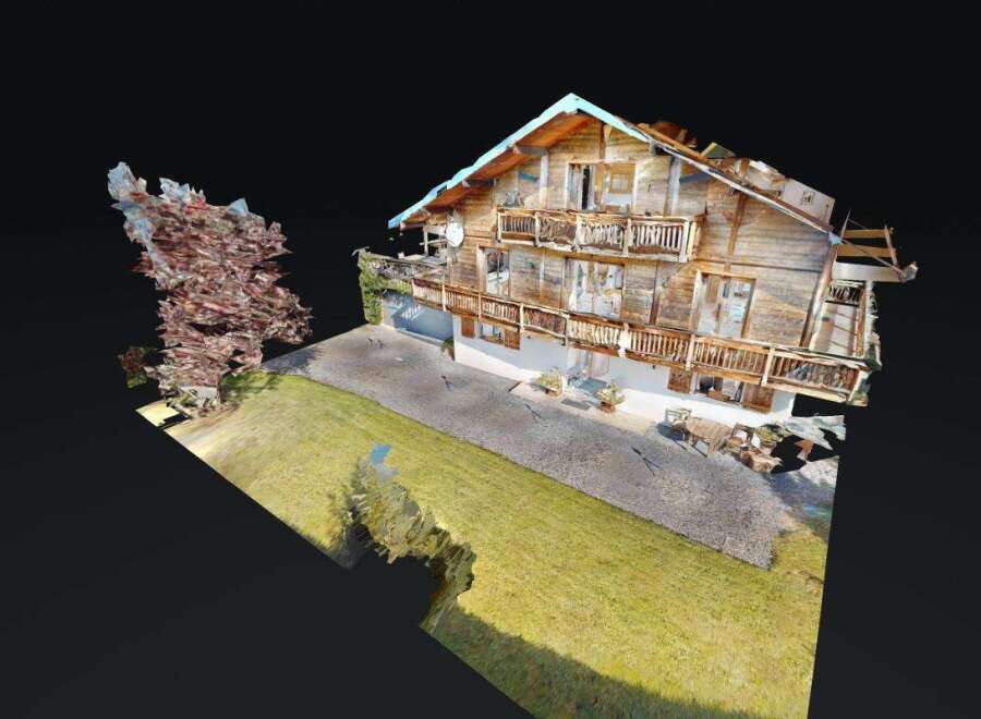 Experience the charm of this rustic wooden chalet, featuring multiple balconies and a spacious outdoor area perfect for enjoying mountain views.