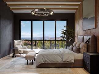 Experience luxury living in this stunning bedroom with panoramic views.