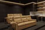 Experience luxury home entertainment in this sophisticated media room, featuring plush, reclining leather seating perfect for movie nights.