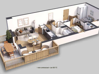 Discover this charming 3-bedroom apartment featuring a spacious living area, a modern kitchen, and a comfortable dining space.
