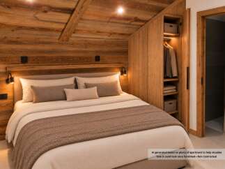 Experience rustic charm and modern comfort in this beautifully furnished bedroom.