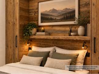 Experience rustic charm and modern comfort in this beautifully furnished bedroom.