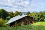 Nestled amidst lush greenery and rolling hills, this charming wooden chalet offers a serene mountain retreat.