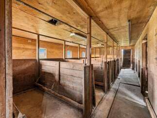Step into this charming rustic barn, featuring multiple stalls perfect for your livestock.