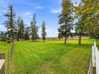 Experience the serene beauty of this expansive rural property, featuring lush green lawns and mature trees that provide ample shade and privacy.