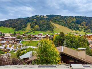 Experience the charm of this alpine village nestled at the foot of a lush, tree-covered mountain.