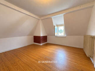 This spacious room features beautiful hardwood floors that gleam under the natural light streaming in from the large window.