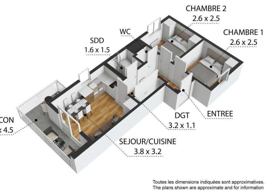 Discover this charming apartment featuring two bedrooms, each measuring 2.