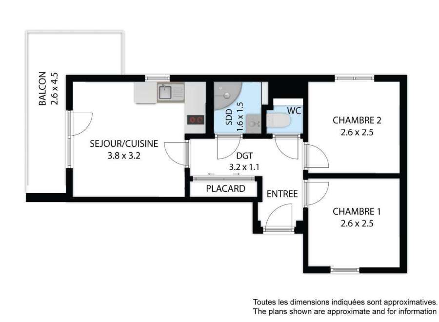 Discover this charming 2-bedroom apartment featuring a spacious living area with a kitchen, measuring 3.