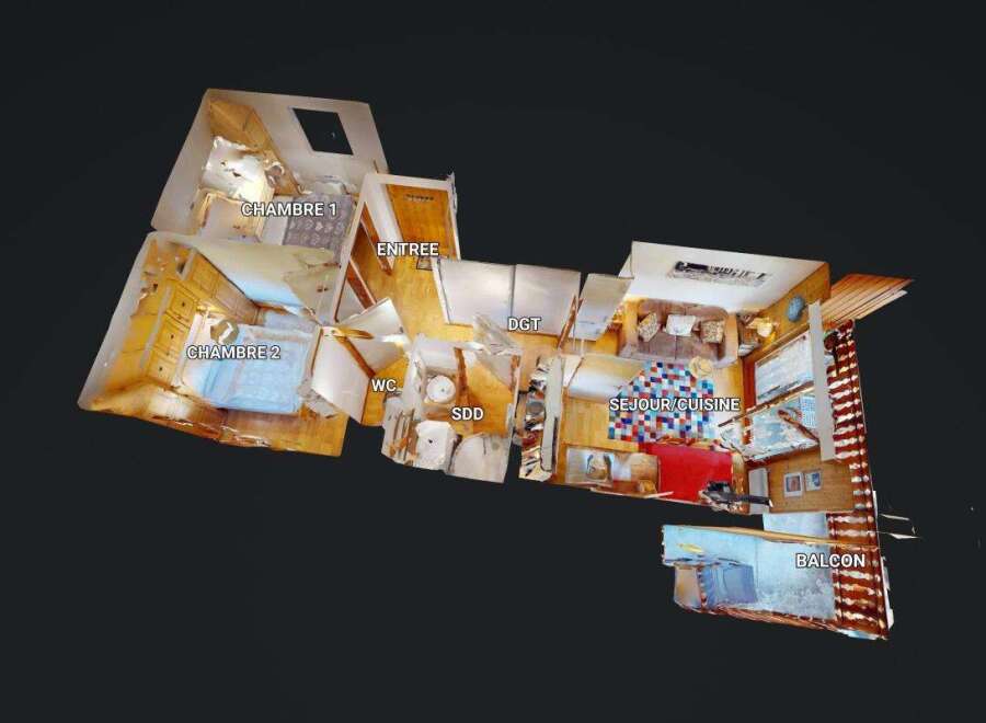 Discover this charming apartment featuring two bedrooms, a comfortable living area, and a functional kitchen.