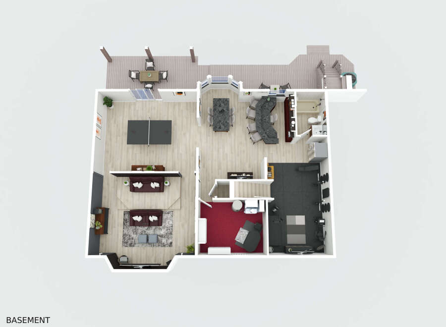 Discover this expansive basement, perfect for entertainment and fitness.