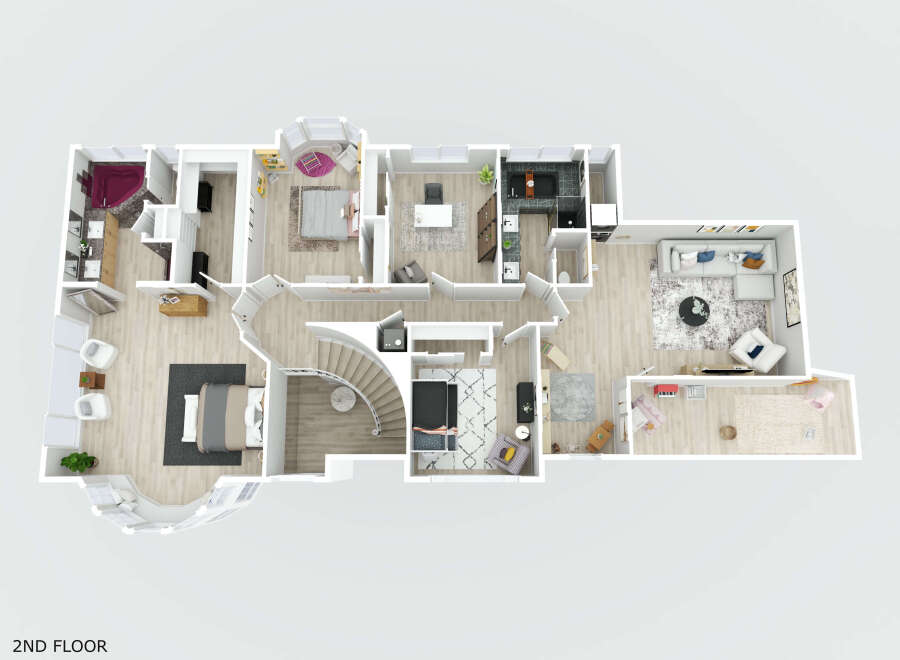 Explore the second floor of this stunning home, featuring a spacious master suite with a luxurious en-suite bathroom complete with a deep soaking tub.