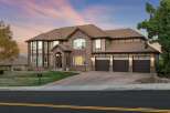 This stunning two-story home boasts a striking brick and stucco exterior, complemented by a durable tile roof.