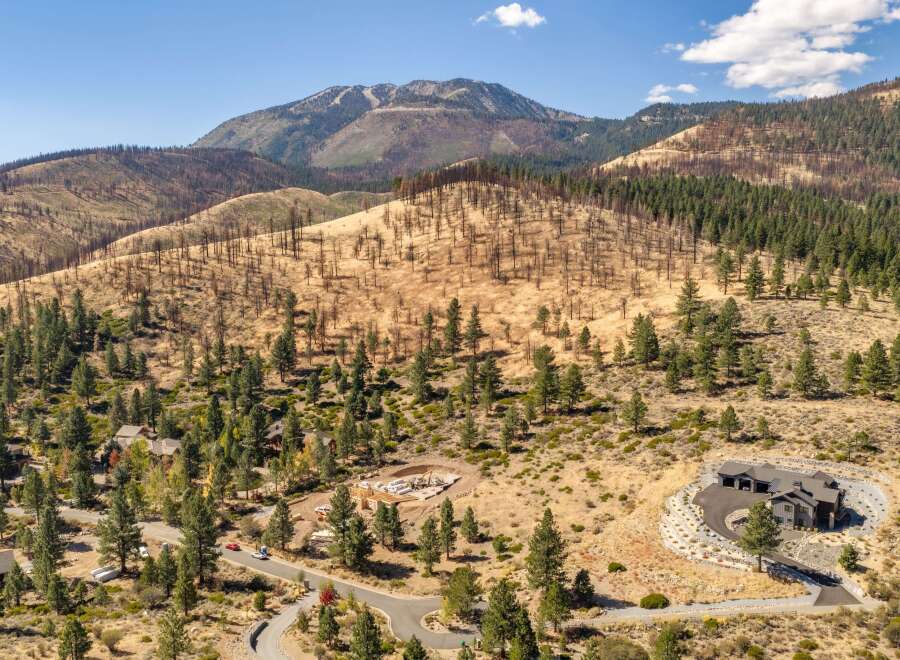Experience luxury living in this stunning mountain home, nestled amidst a landscape of pine trees and rolling hills.