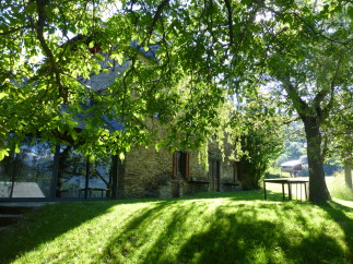 Nestled amidst lush greenery, this charming stone house offers a tranquil escape.