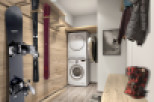 This stunning property boasts a dedicated ski and snowboard storage area, complete with wall-mounted racks for easy access to your winter sports equipment.
