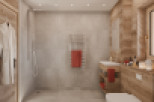 This stunning bathroom boasts a modern design with a touch of rustic charm.