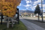 This charming roadside cafe boasts a rustic wooden sign, inviting passersby to enjoy its kitchen, cafe, and pizza offerings.