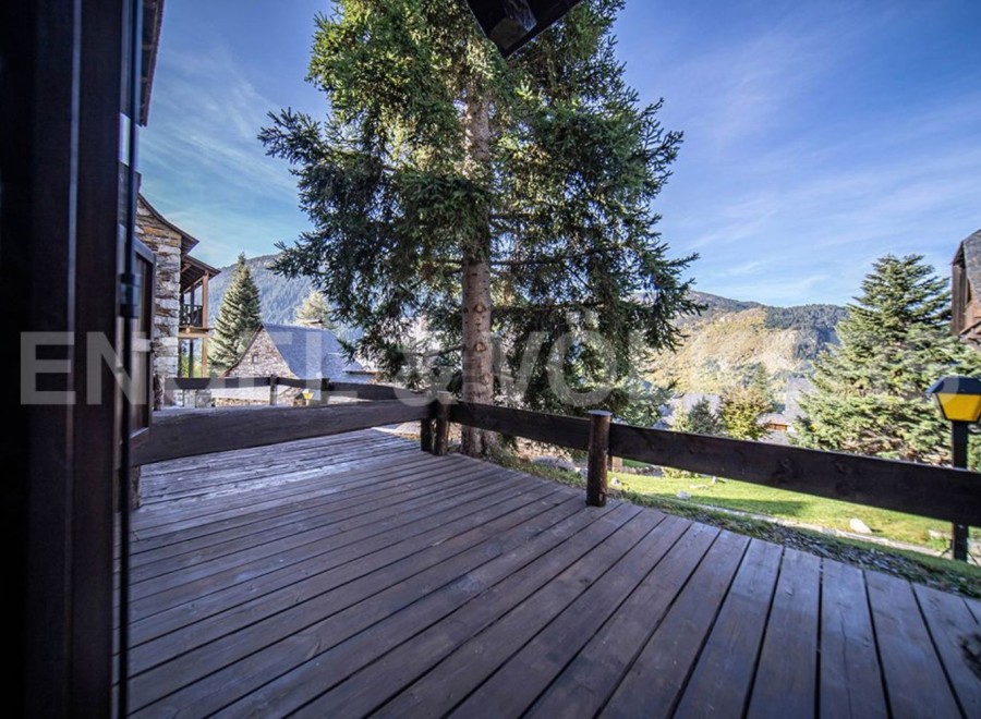Mountain view wooden deck.