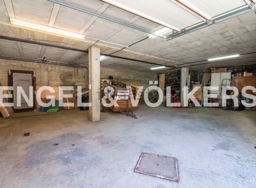 Spacious garage with ample storage space.