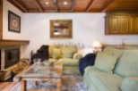 Cozy living room with a wood-burning fireplace and comfortable sofas.
