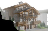 This stunning chalet boasts a unique blend of rustic stone and modern wood, offering breathtaking views.