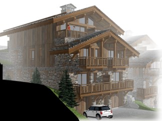 This stunning chalet boasts a unique blend of rustic stone and modern wood, offering breathtaking mountain views.