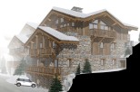 This stunning chalet boasts a unique blend of rustic charm and modern elegance, featuring exposed wooden beams, stonework, and expansive balconies.