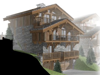 This stunning chalet boasts a unique blend of rustic stone and modern wood, offering breathtaking views.