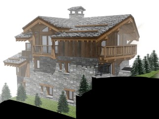 This stunning chalet boasts a unique blend of rustic charm and modern elegance.