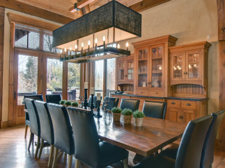 Step into a dining room that exudes rustic elegance.