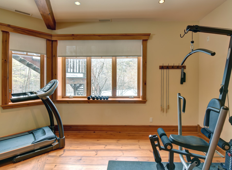 This home gym offers a dedicated space for fitness enthusiasts.