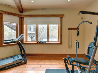 This home gym offers a dedicated space for fitness enthusiasts.