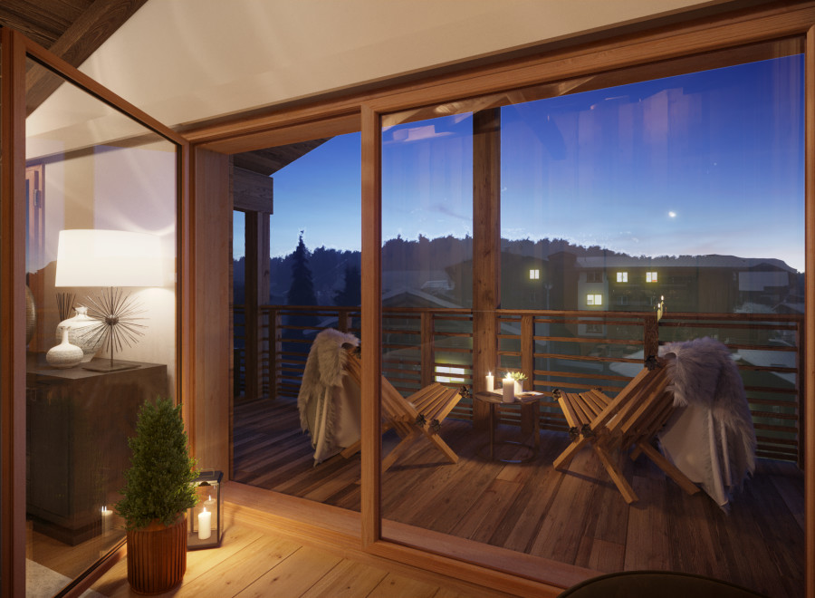 Experience the tranquility of a mountain retreat with this stunning balcony view.